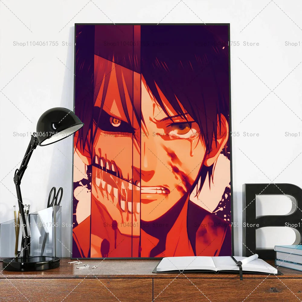 Attack on Titan Eren Yeager Anime Poster Wall Art Sticker Anime Wall Poster Axl z1 40x60cm No Frame