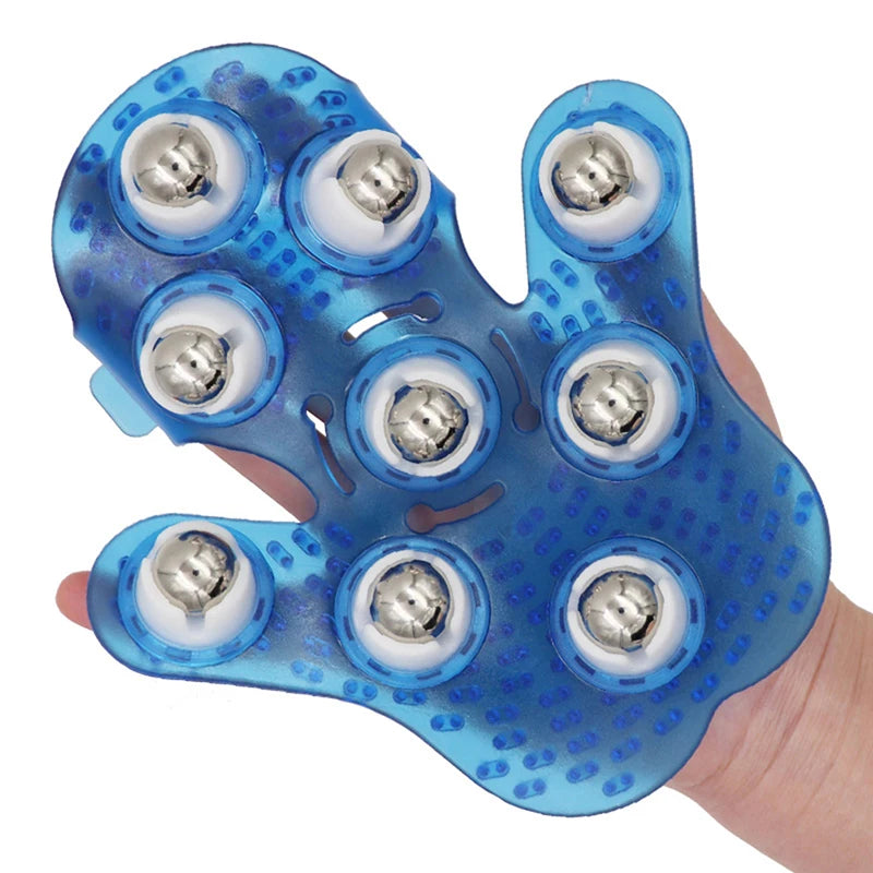 Palm Massage Glove – 9 Metal Roller Balls, 360° Body Massager Body Massage Glove Axl Blue
