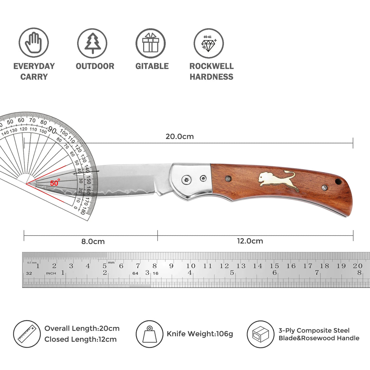 Xituo VG10 Steel Folding Knife – Wood Handle Camping Pocket Folding Pocket Knife Axl