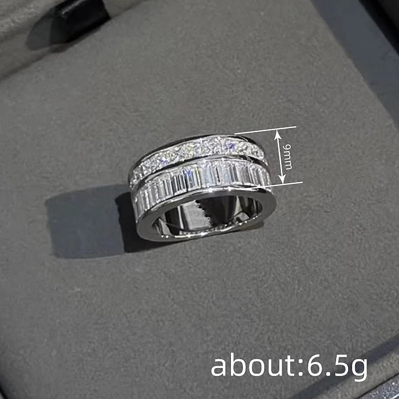 Huitan Double Layer CZ Ring – Sparkling Women's Wedding Band CZ Fashion Ring Axl