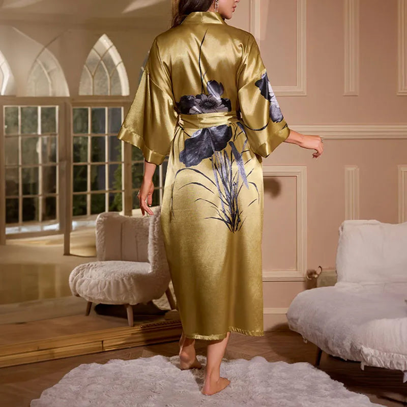 Women's Printed Kimono Robe – Long Loose Loungewear Nightgown Kimono Loungewear Robe Axl