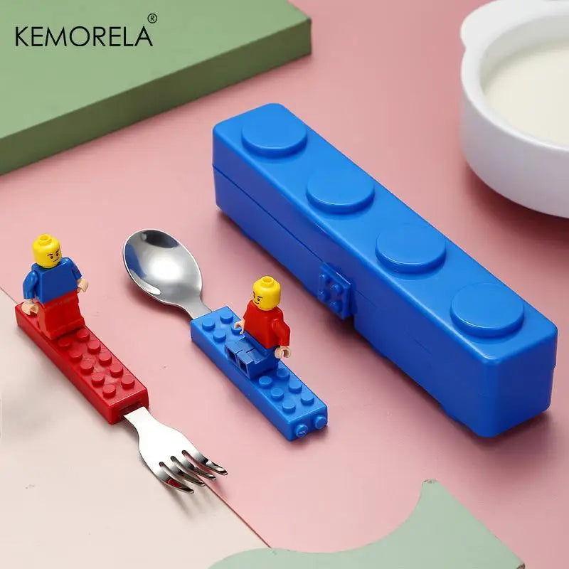 Building Blocks Kids Cutlery Set – Stainless Steel Fork & Spoon Kids Cutlery Set Axl