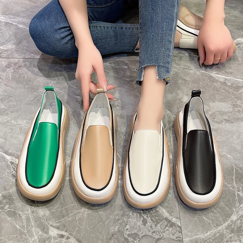 Women's Platform Slip-On Loafers – Casual Vulcanized Sneakers Platform Loafers Axl