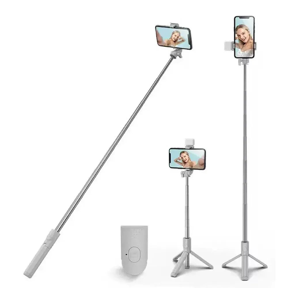 Selfie Stick with Fill Light & Live Streaming Phone Holder Selfie Stick Tripod Axl 1m-White