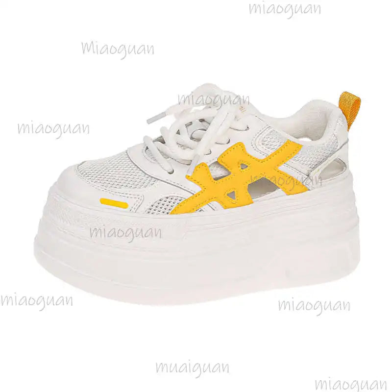 Women's Mesh Hollow Thick Sole Lace-Up Platform Sneakers Platform Sneakers Axl