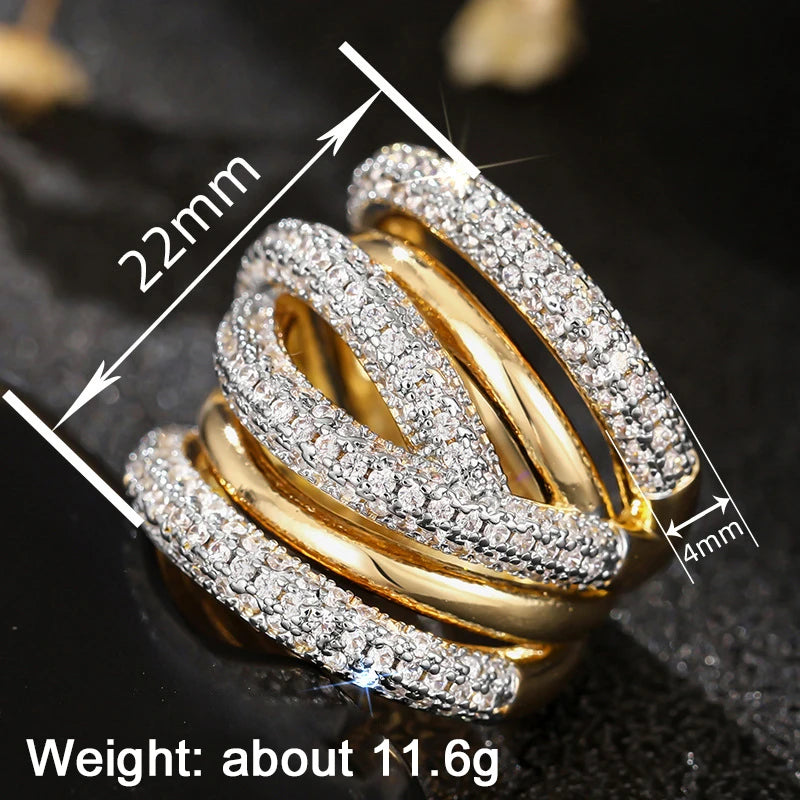 Huitan Multi-Layer Sparkling CZ Ring – Women's Wedding Band Fashion Ring Axl