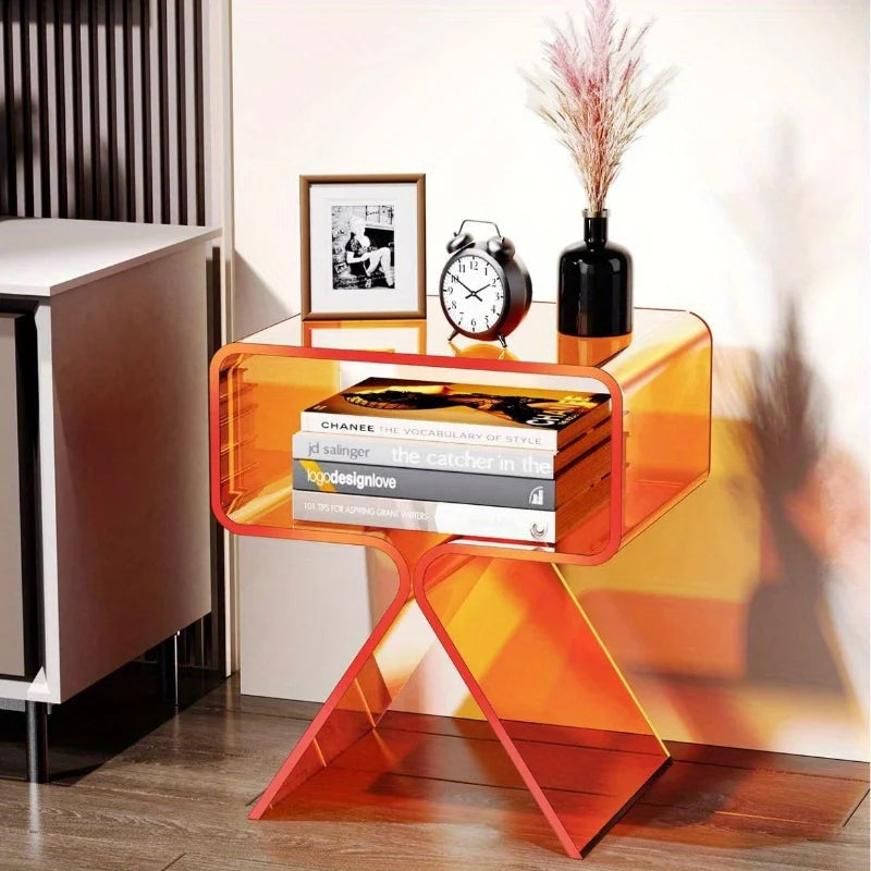 Modern Transparent Acrylic Bedside Table – Narrow Side End Table Acrylic Side Table Axl