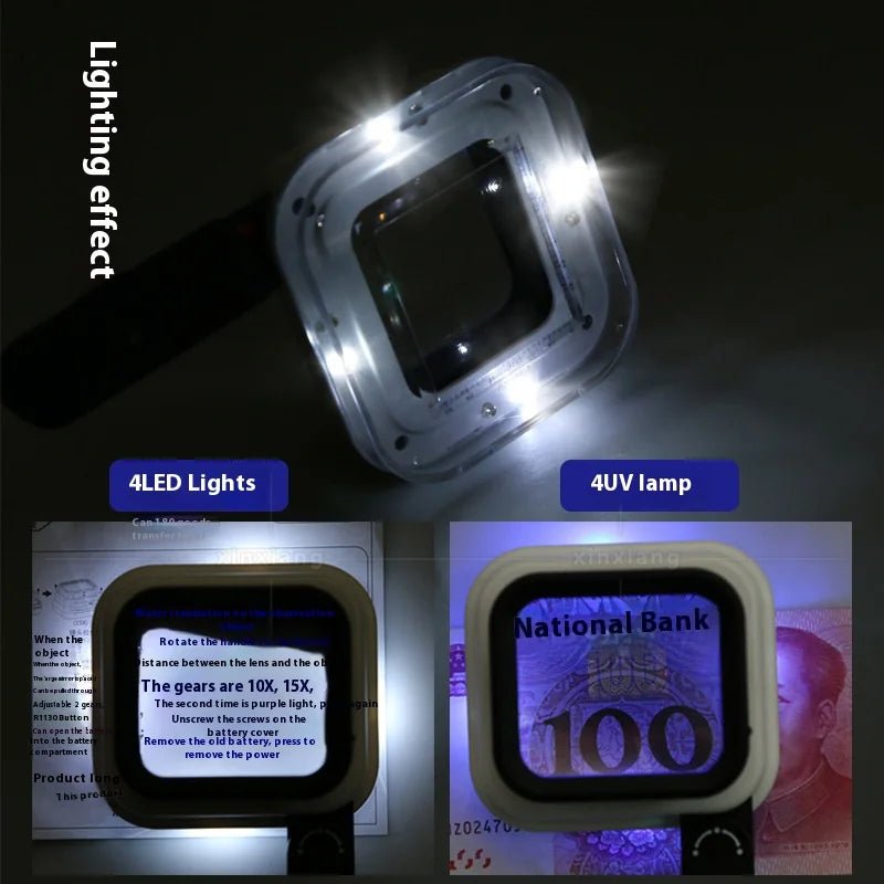 10X 15X 20X Foldable LED Magnifier with Scale | Handheld Loupe LED Handheld Magnifier Axl