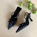 Women's Pointed Toe High Heel Mules | Butterfly-Knot Slides High Heel Mules Axl Blue 38