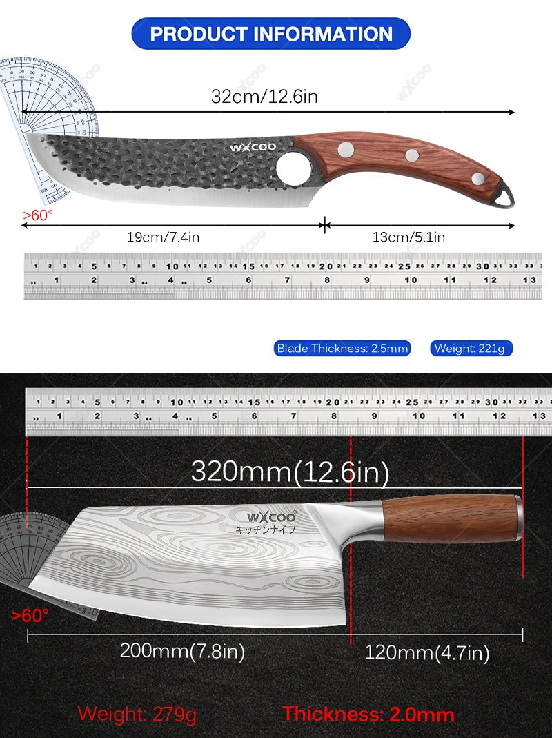 WXCOO Japanese Chef Knife – Forged Stainless Steel Santoku Set Kitchen Knife Set Axl
