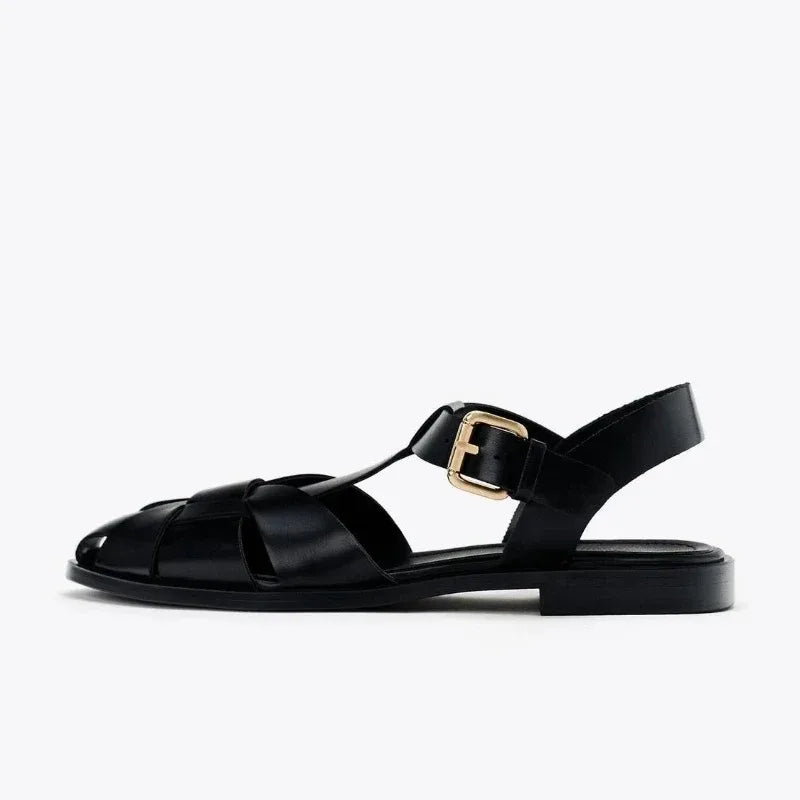 Women's Flat Gladiator Sandals – Metal Ankle Buckle Style Flat Gladiator Sandals Axl