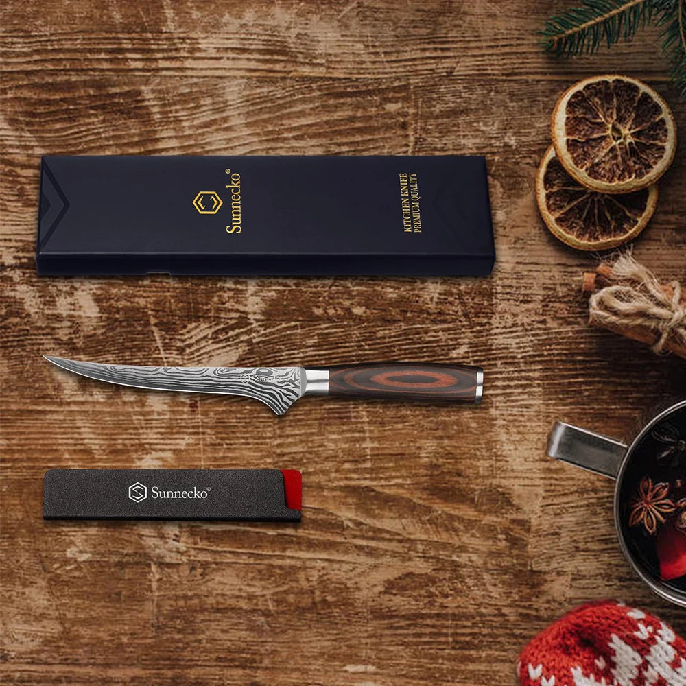Sunnecko 6" Boning Fillet Knife | High Carbon Stainless Steel Boning Fillet Knife Axl
