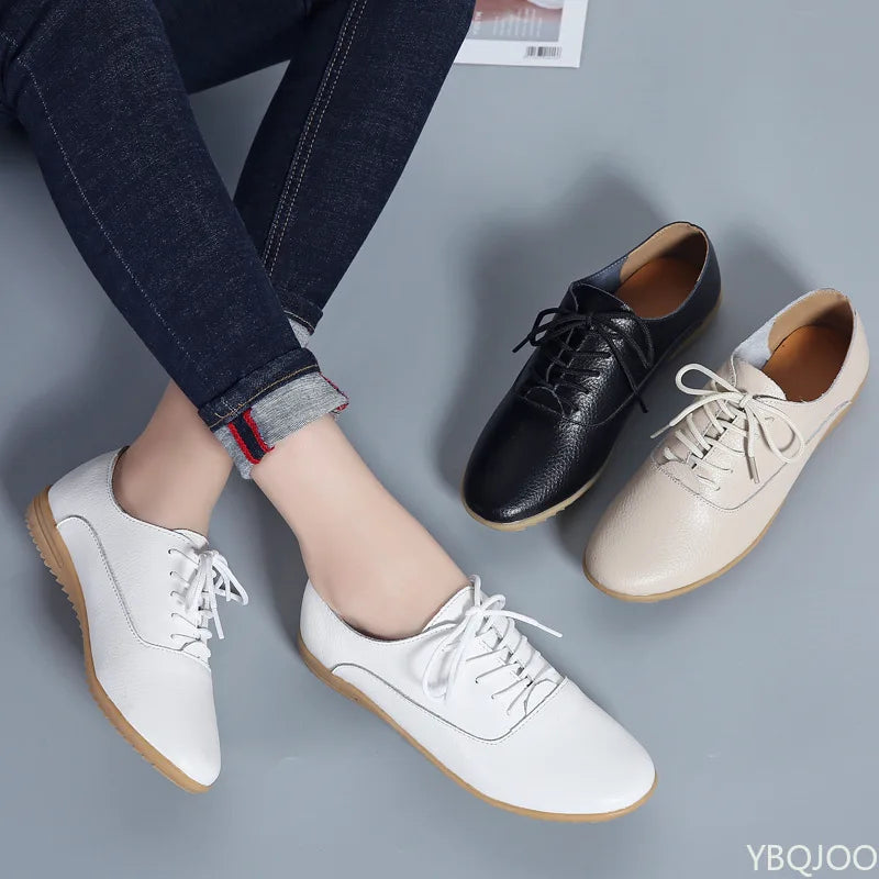 YBQJOO Women's Genuine Leather Pointed Toe Flat Loafers Women's Flat Loafers Axl