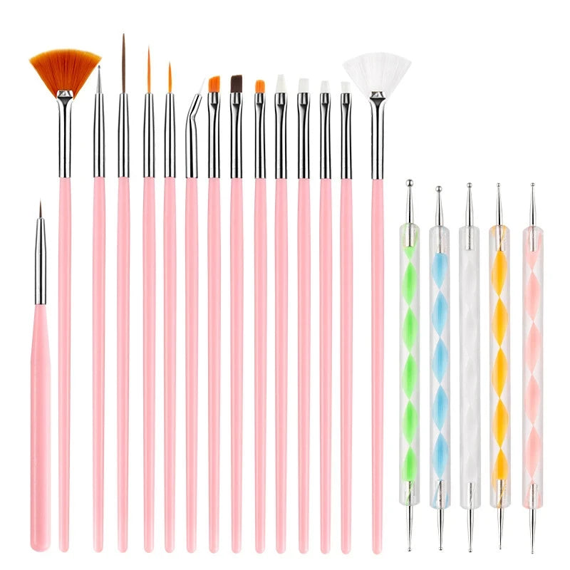 Nail Art Brush Set 8/12/20pc – Liner, Striping & Design Tools Nail Art Brushes Axl B