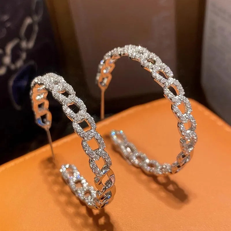 Huitan Cubic Zirconia Chain Loop Drop Earrings – Silver Drop Earrings Axl E3293