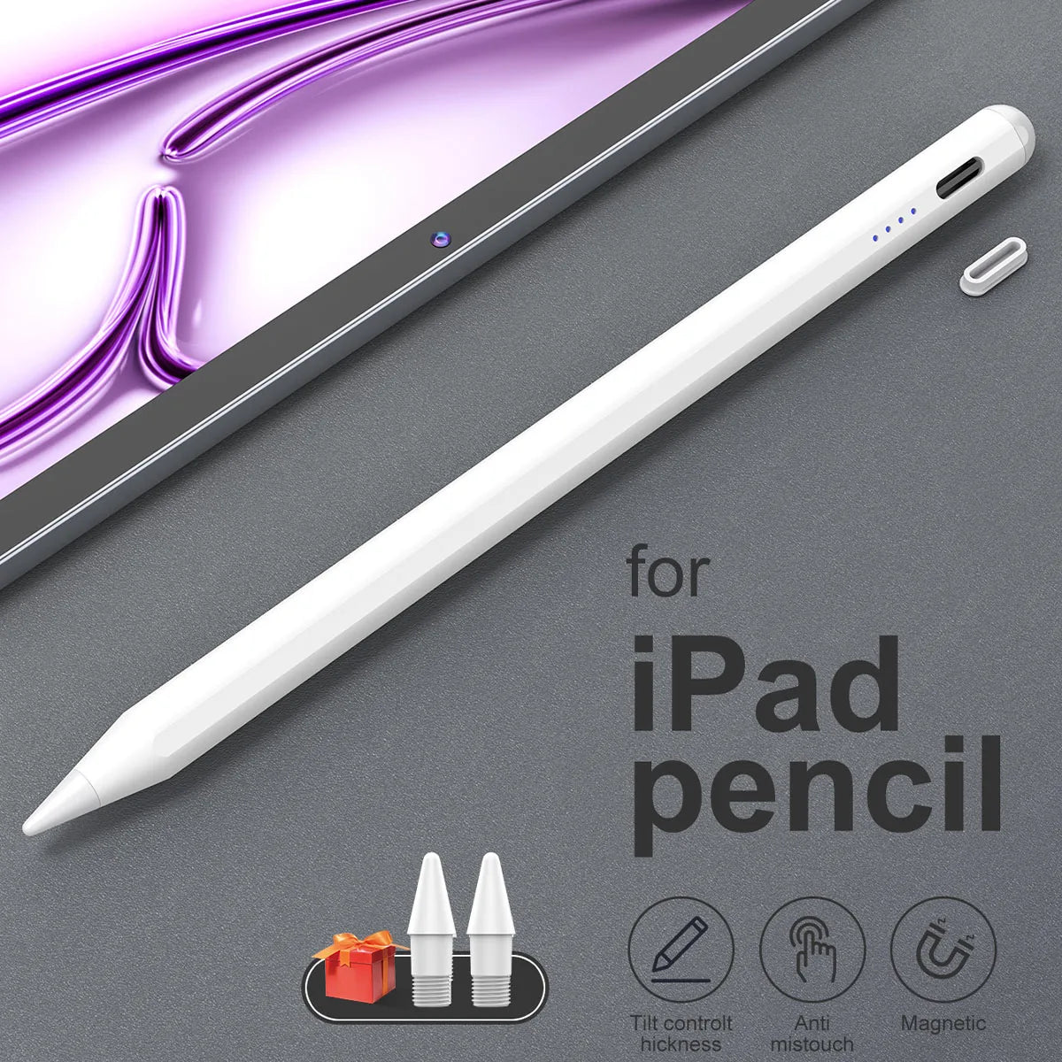 Stylus Pen for iPad 2018–2026 | LED, Tilt & Palm Rejection iPad Stylus Pen Axl White