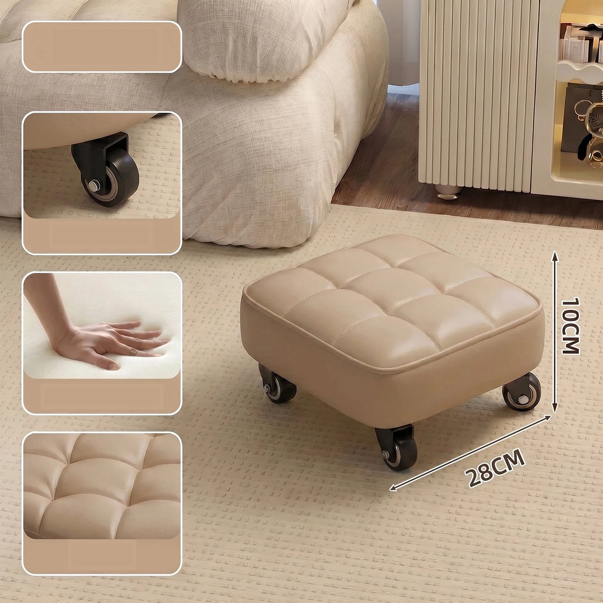 Wheeled Rolling Low Stool – Rotating Cushioned Nail & Pedicure Seat Rolling Stool Axl khakiB