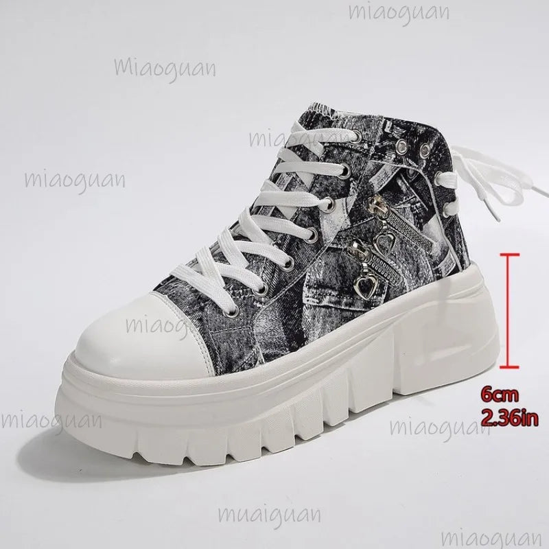 Women's Canvas Denim High-Top Sneakers – Thick Platform Sole Canvas High-Top Sneakers Axl