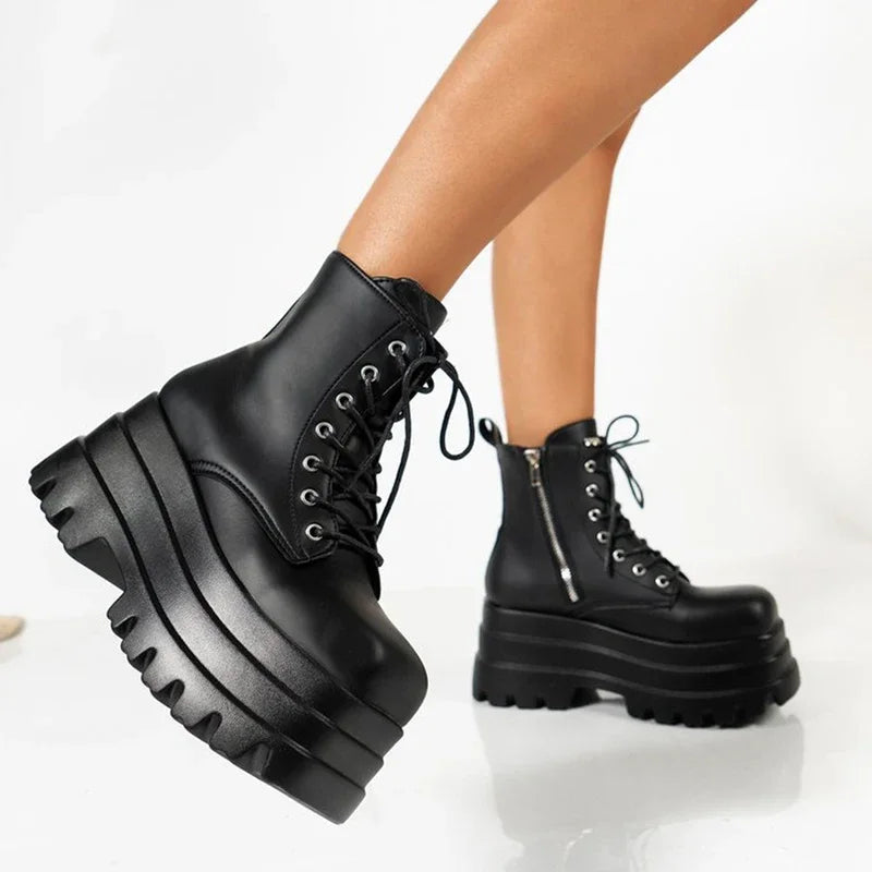 Women's Gothic Platform Combat Ankle Boots | Punk Chunky Style Platform Ankle Boots Axl