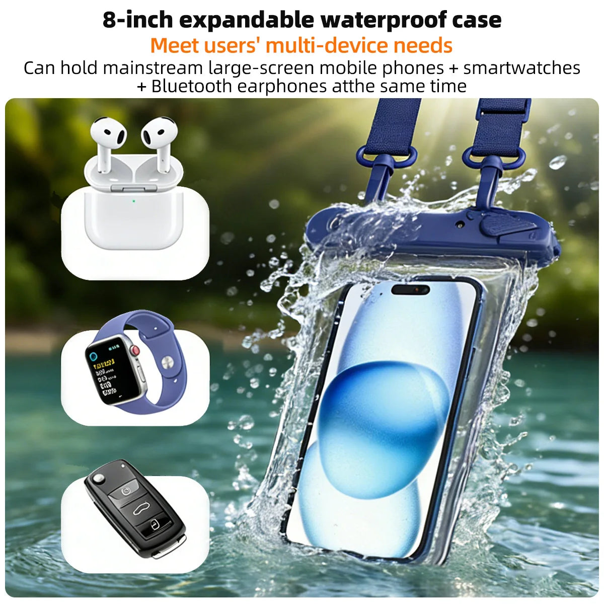 GUUGEI IPX8 Waterproof Phone Pouch – 8" Dry Bag & Lanyard Waterproof Phone Pouch Axl