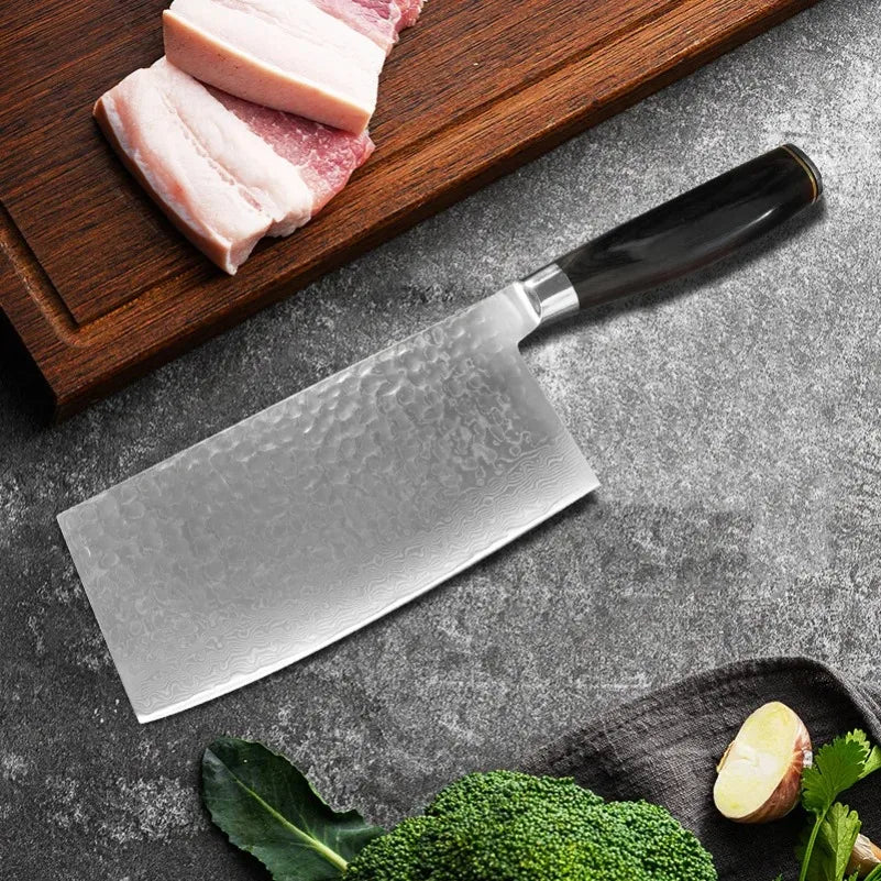 InLeung Damascus Steel Cleaver – Chinese Chef's Kitchen Knife Damascus Kitchen Knife Axl