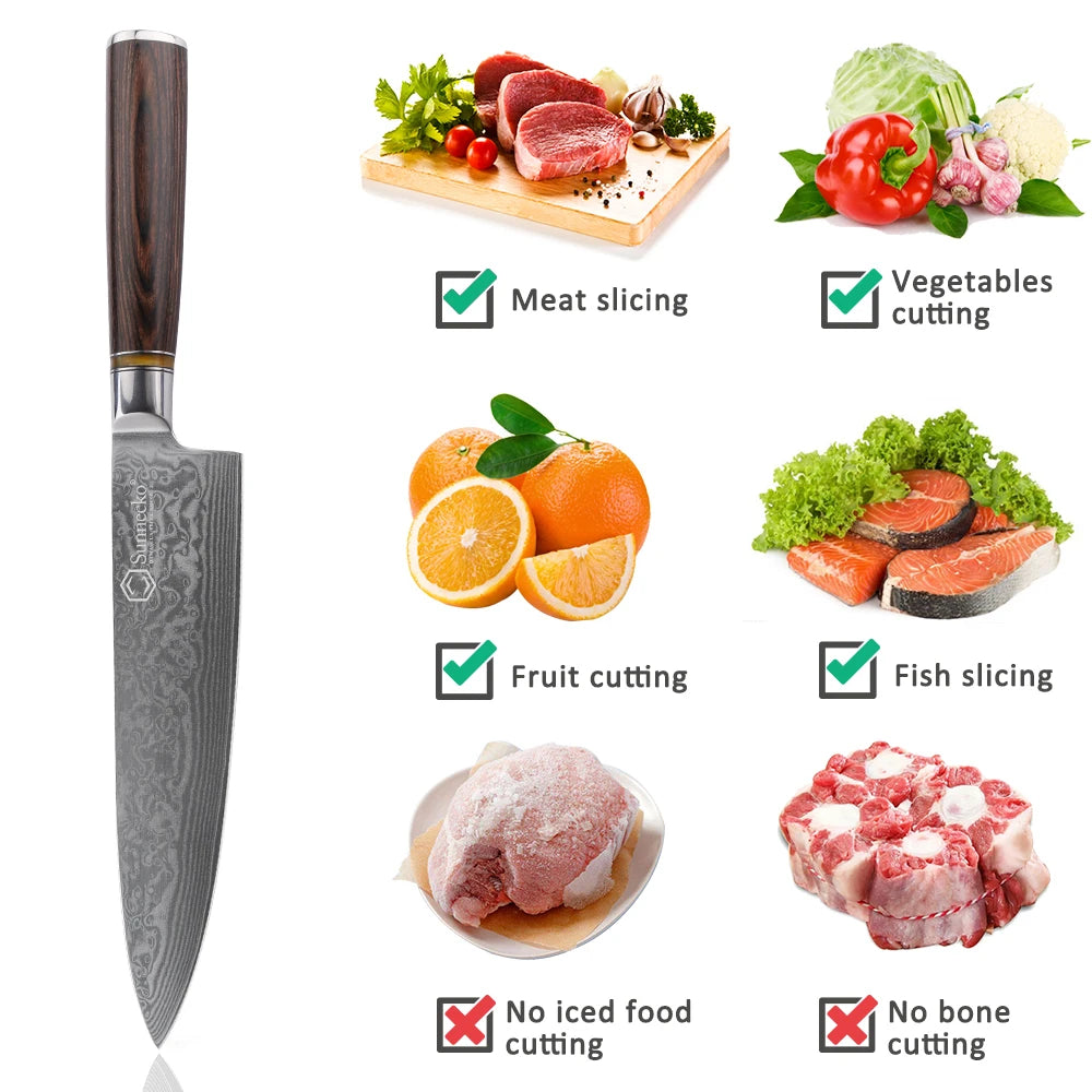 Sunnecko 8" Damascus Chef's Knife – VG10 Japanese Steel Damascus Chef Knife Axl