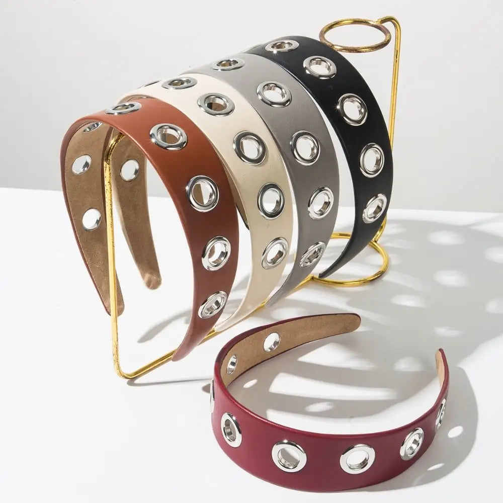 Punk PU Leather Headband | Metal Grommet Steampunk Hair Wrap Punk Hair Headband Axl
