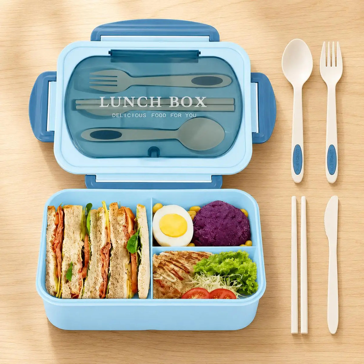 Leak-Proof Lunch Box Set with Tableware – Microwave Safe Lunch Box Set Axl lunch box Blue