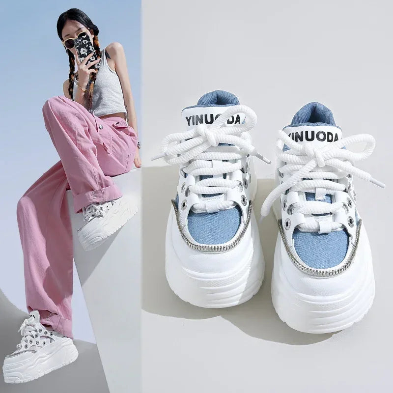 YEAE Women 8CM Platform Chunky Lace-Up Sneakers | Spring Shoes Platform Sneakers Axl