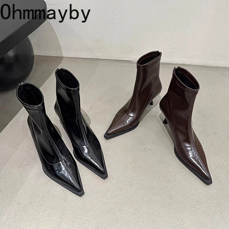 Women's Pointed Toe Ankle Boots – Thin Heel Short Booties Women's Ankle Boots Axl