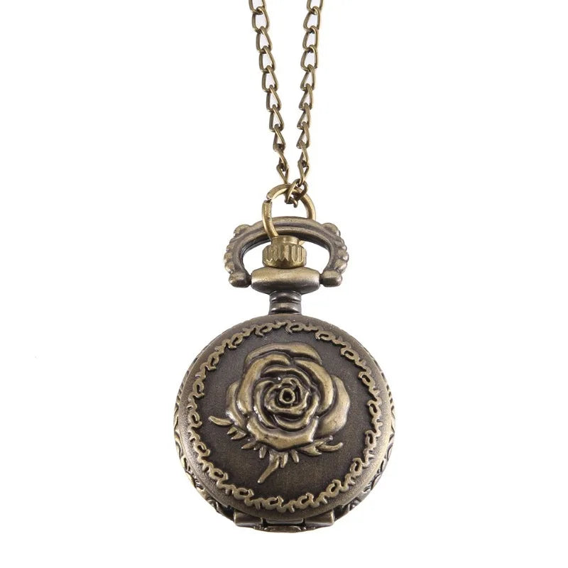 Vintage Bronze Rose Quartz Pocket Watch with Chain Pocket Watch Axl