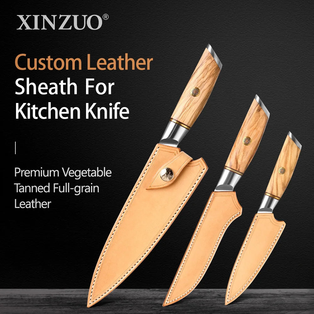XINZUO Full-Grain Leather Knife Sheath | Chef & Utility Cover Leather Knife Sheath Axl