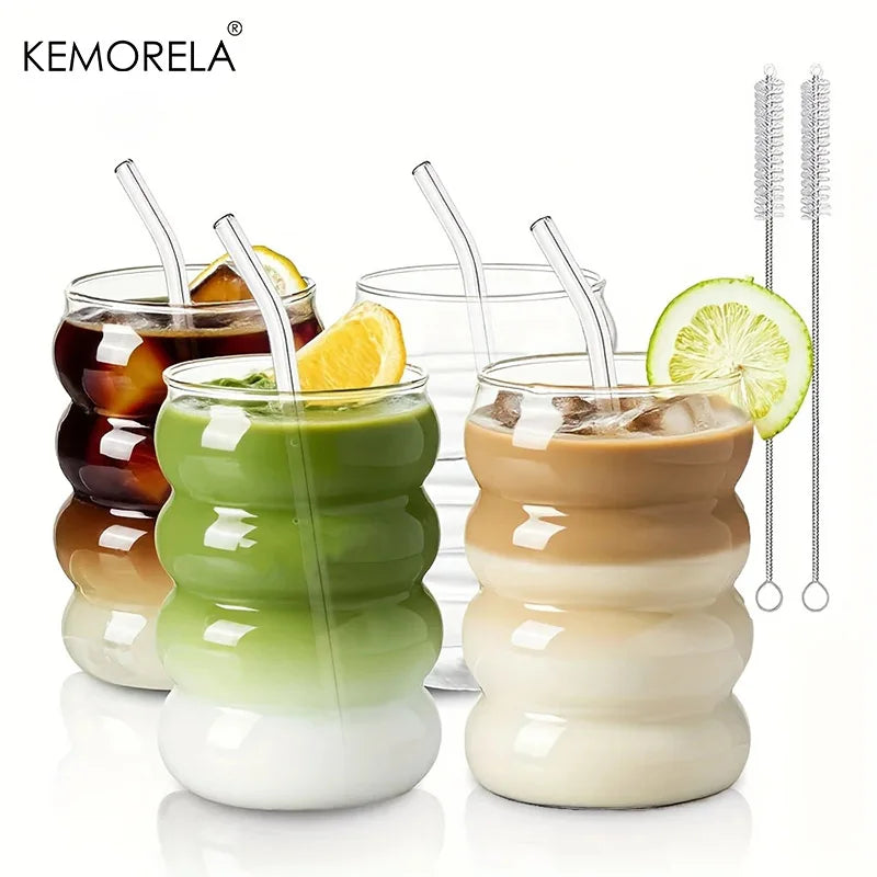 KEMORELA Borosilicate Glass Coffee Cups Set of 2 | Ripple Design Glass Coffee Cups Axl