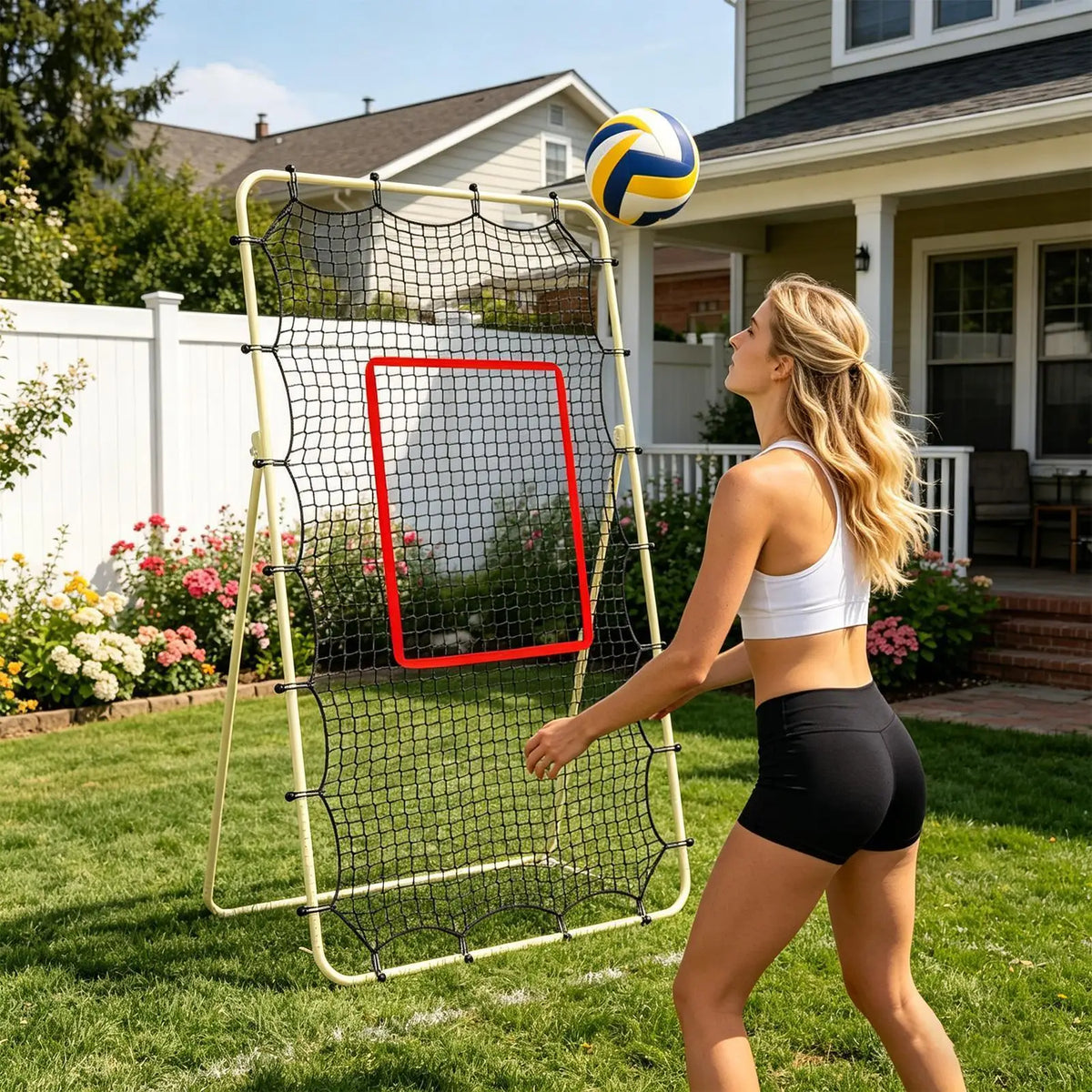 7x4FT Portable Volleyball Rebounder Net with Target Stripe Volleyball Rebounder Net Axl