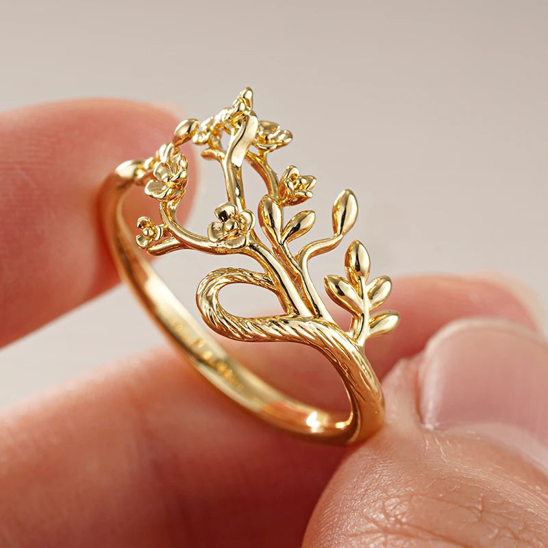 Huitan Gold Leaf Open Ring – Adjustable Statement Ring for Women Fashion Ring Axl A909 resizable