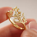 Huitan Gold Leaf Open Ring – Adjustable Statement Ring for Women Fashion Ring Axl A909 resizable