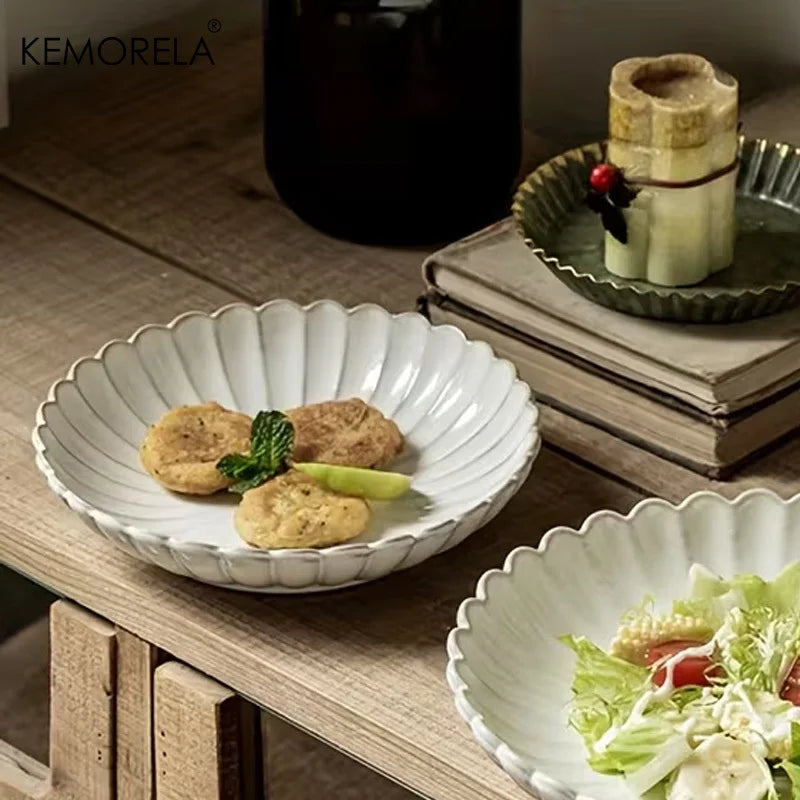 Nordic Ceramic White Glaze Dinner Plates & Bowls Set | KEMORELA Ceramic Tableware Set Axl
