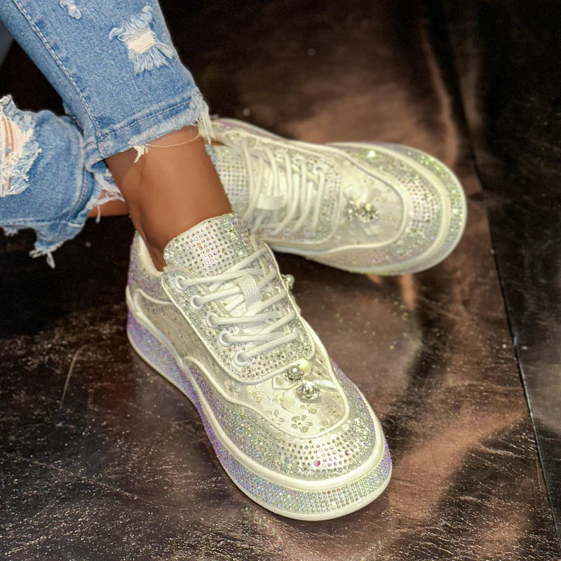 UXST Women's Rhinestone Platform Sneakers | Luxury Casual Platform Sneakers Axl