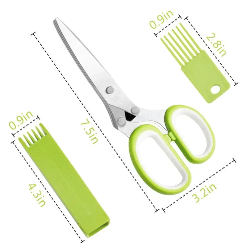5-Blade Herb Scissors Stainless Steel Kitchen Shears with Cover Herb Kitchen Scissors Axl