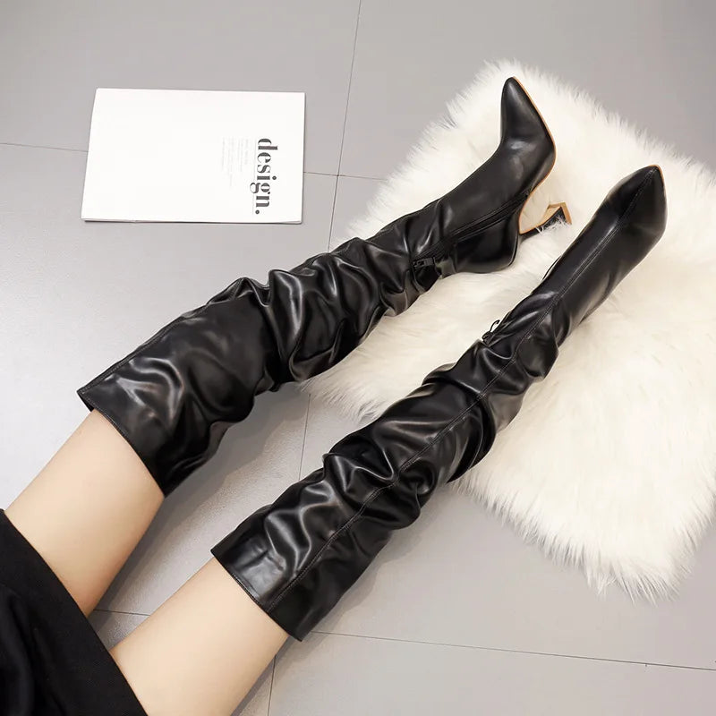 Women's Over-the-Knee Stiletto Boots – Pointed Toe Zipper Over-the-Knee Boots Axl Black 42
