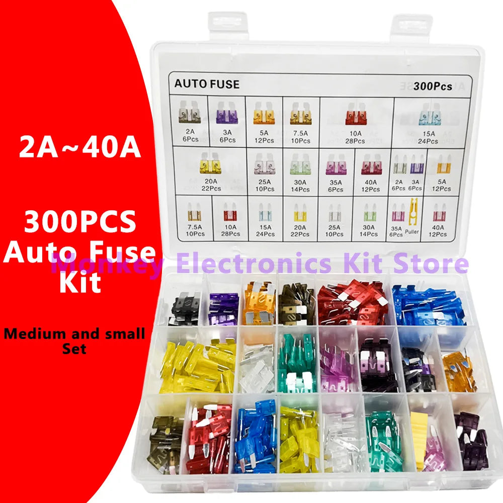300 PCS Car Blade Fuse Kit 2A–40A | 11 Sizes + Storage Box Auto Fuse Kit Axl