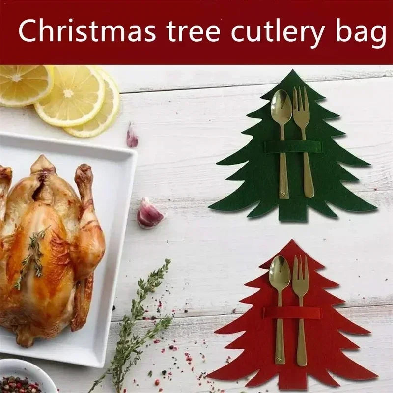 Christmas Tree Cutlery Holder – Festive Non-Woven Tableware Bag Cutlery Holder Bag Axl