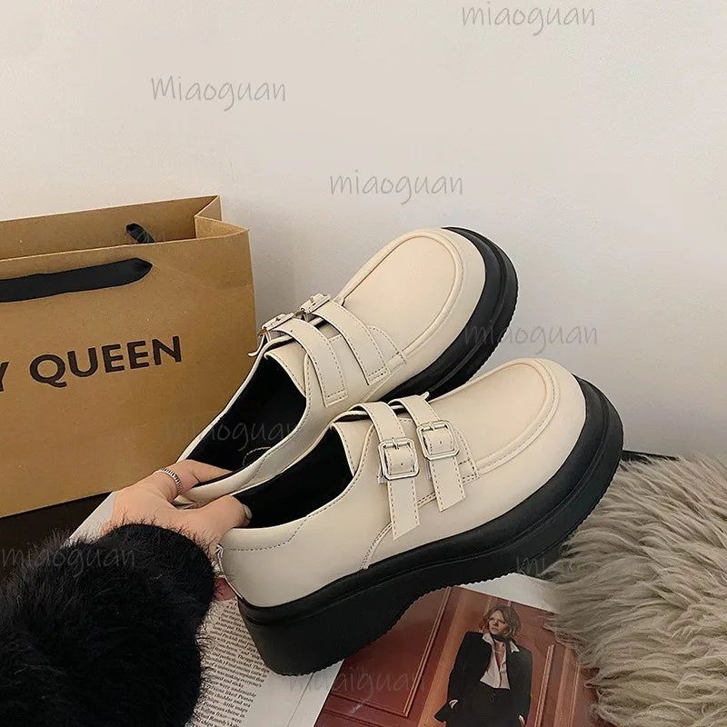 Women's Platform Loafers – Round Toe Mary Jane Buckle Flats Women's Loafer Flats Axl