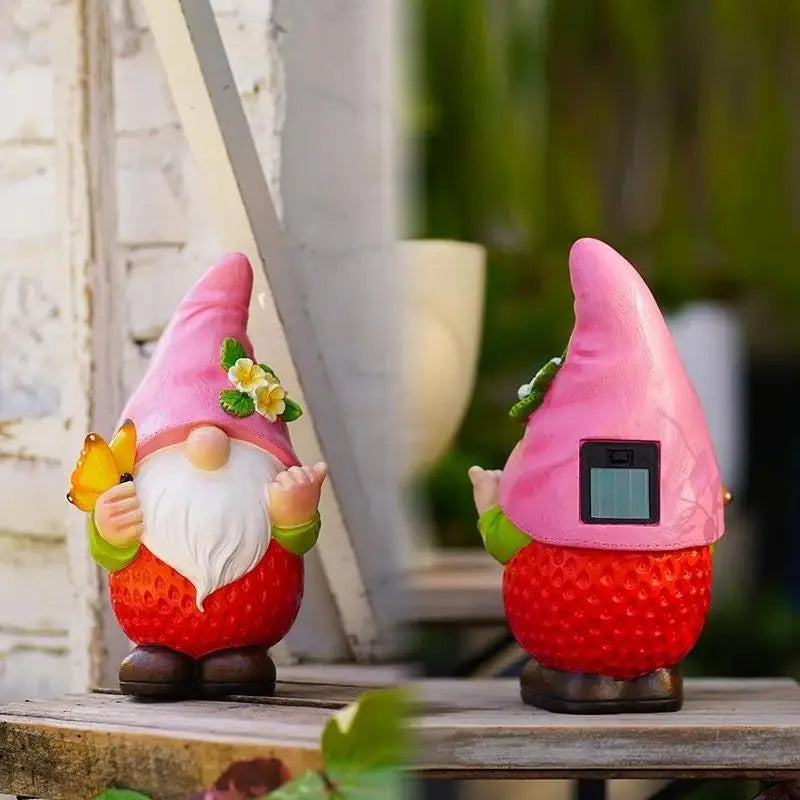 Solar Fruit Gnome Garden Statue – Resin Dwarf Sculpture Light Solar Garden Statue Axl