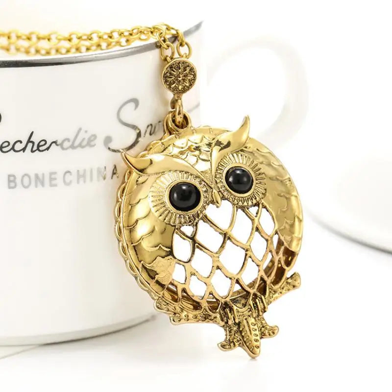 Owl Magnifying Glass Pendant Necklace – Retro Long Sweater Chain Pendant Necklace Axl