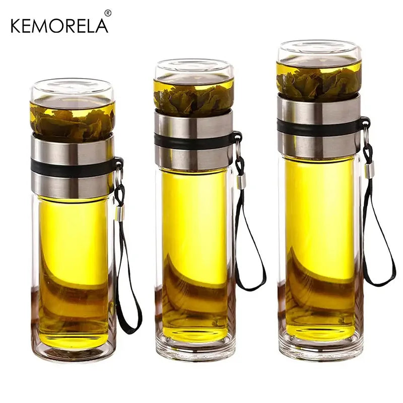 KEMORELA Glass Tea Infuser Bottle – Double Wall Travel Mug Tea Infuser Bottle Axl