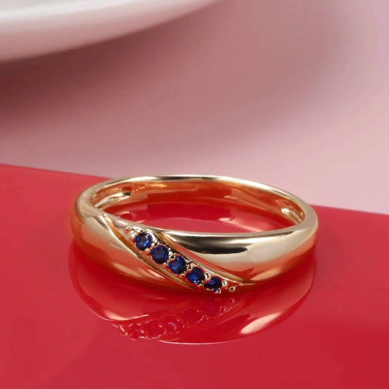 Huitan Gold Blue Cubic Zirconia Ring – Women's Wedding Band Fashion Ring Axl