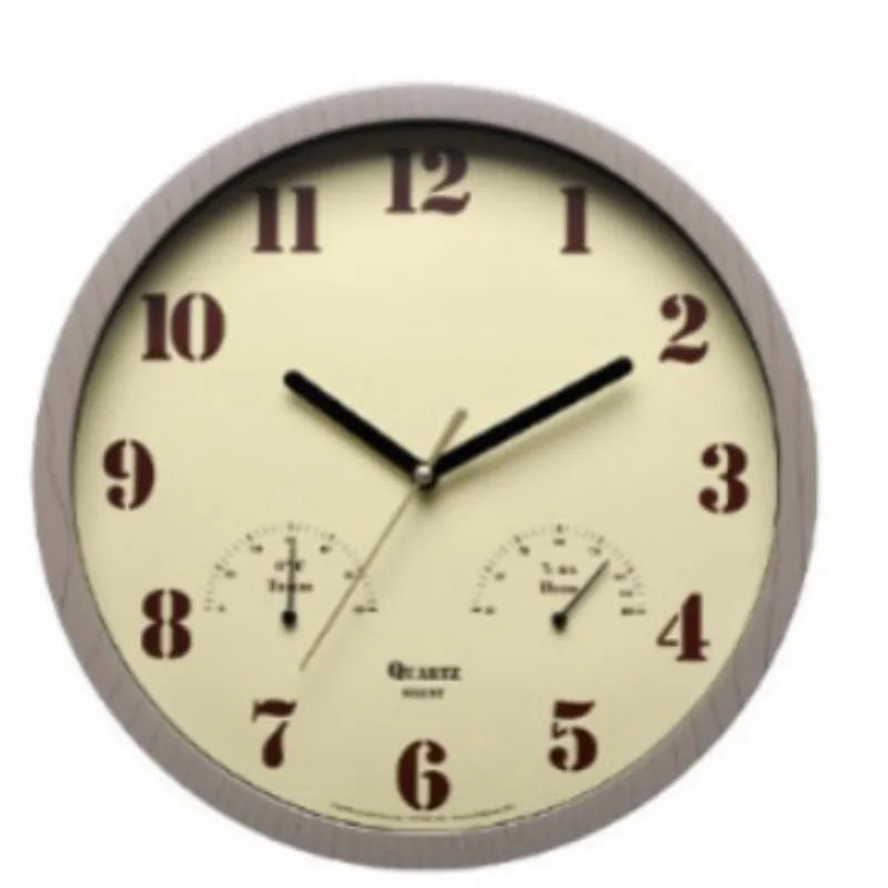 Nordic Quartz Wall Clock with Thermometer | Round Home Decor Quartz Wall Clock Axl Gray