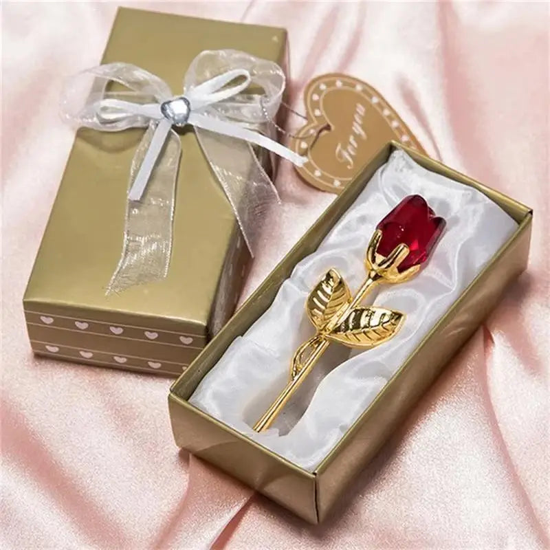Mini Crystal Rose Artificial Flower – Elegant Home Decor Gift Crystal Flower Ornament Axl Gold B
