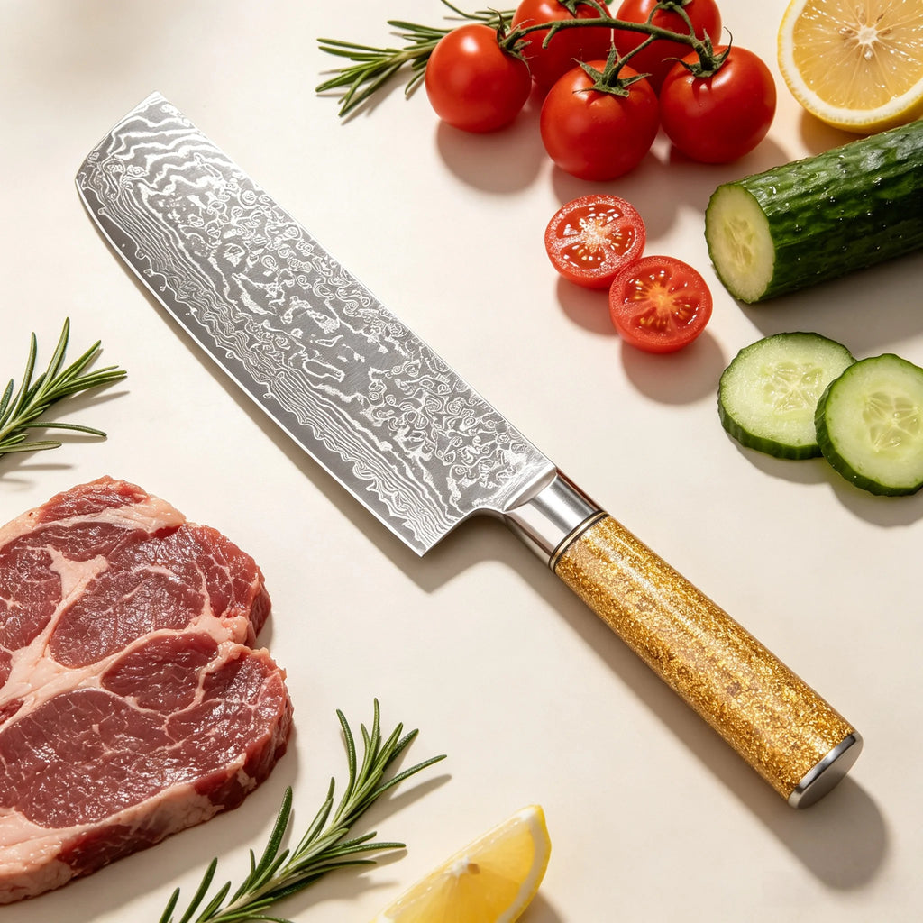 Damascus Steel 67-Layer Japanese Nakiri Knife | Sharp & Precise Damascus Kitchen Knife Axl